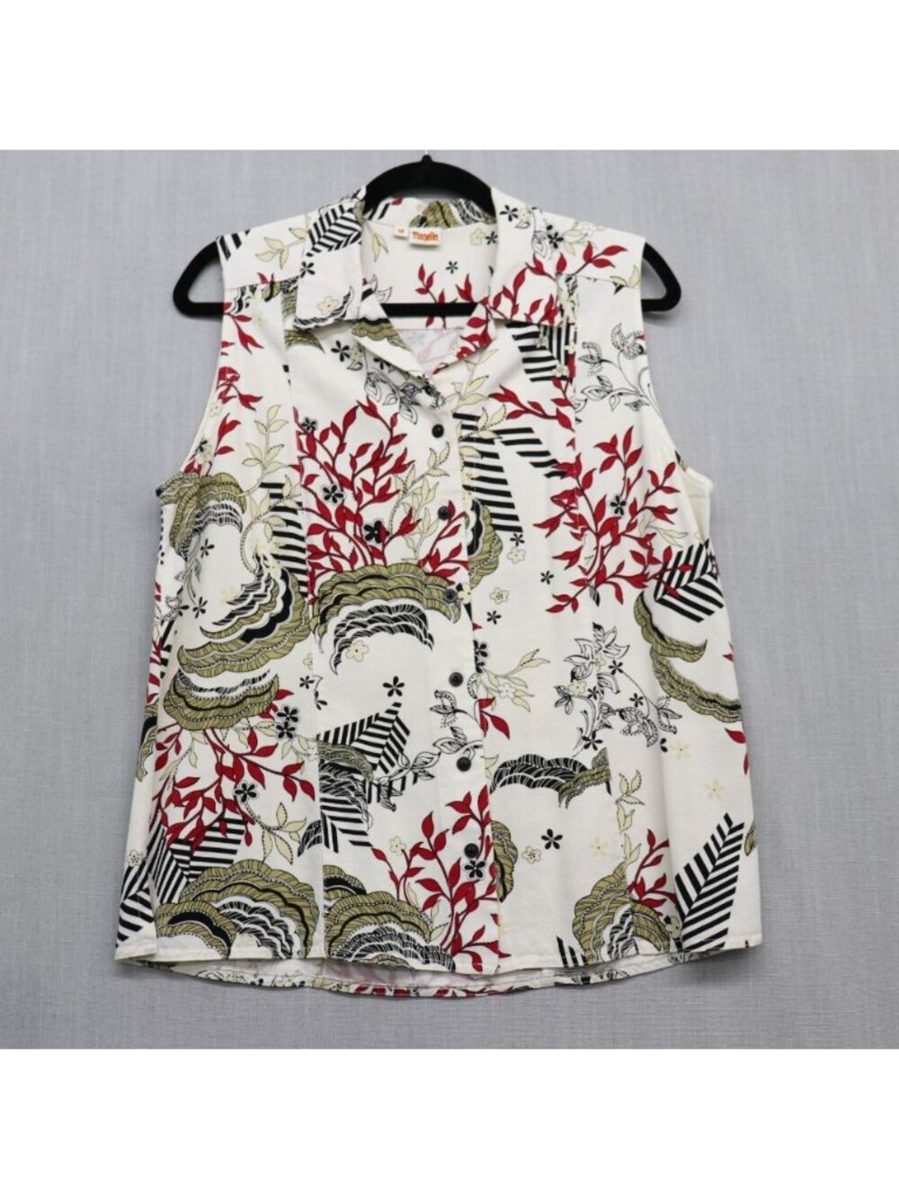 Tianello Tencel Sleeveless Monika Blouse Medium Cream Floral Japanese Print USA